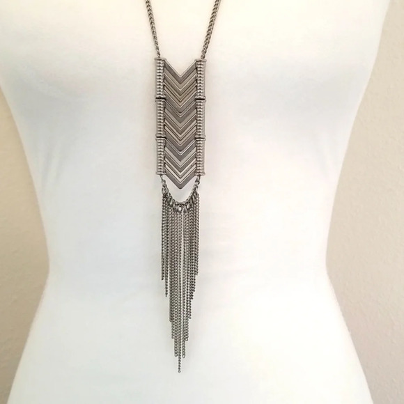 Bohemian Silver Chevron and Chain Necklace - Picture 2 of 3